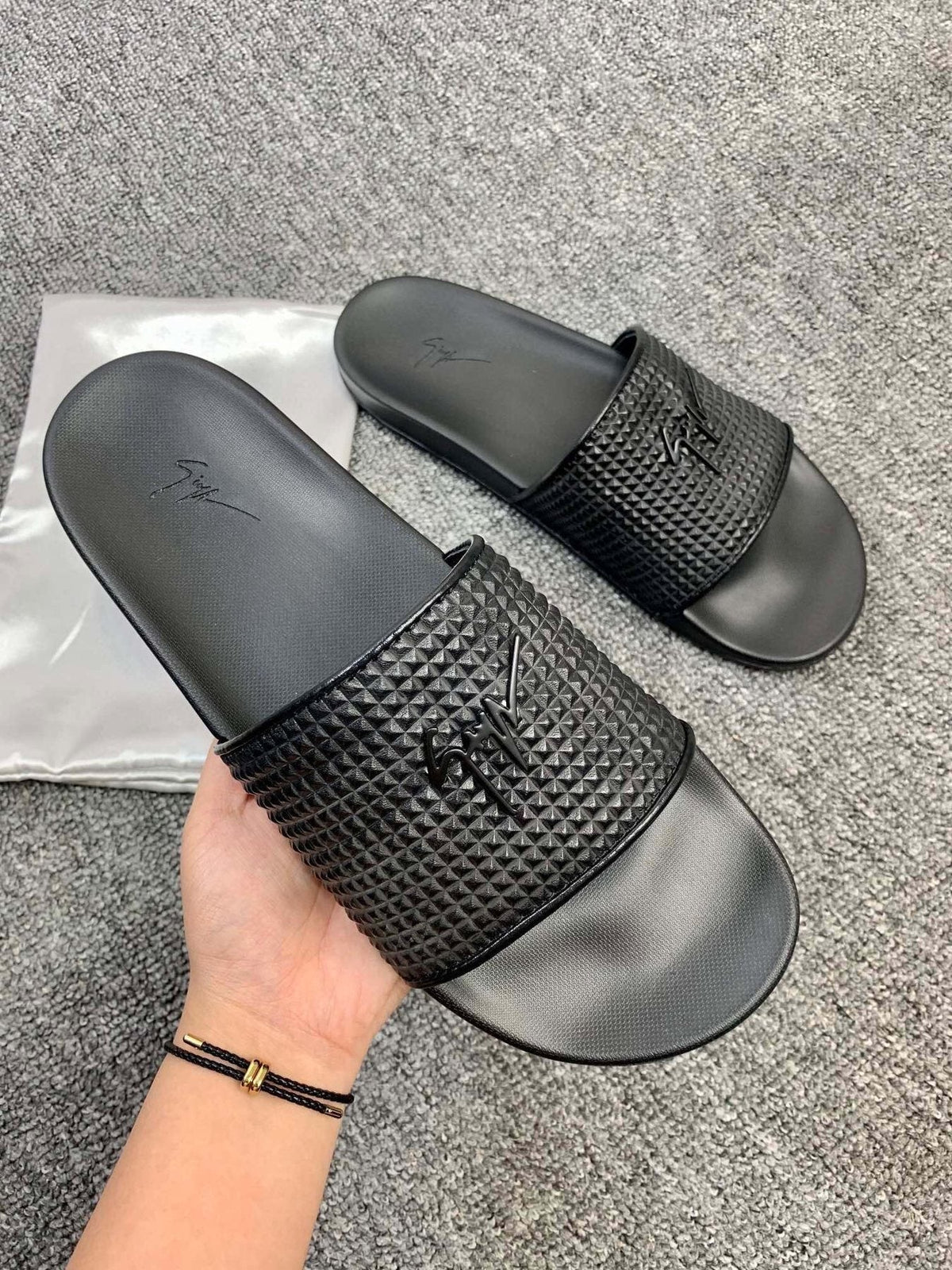 Giuseppe Zanotti Black Textured Slide Sandals