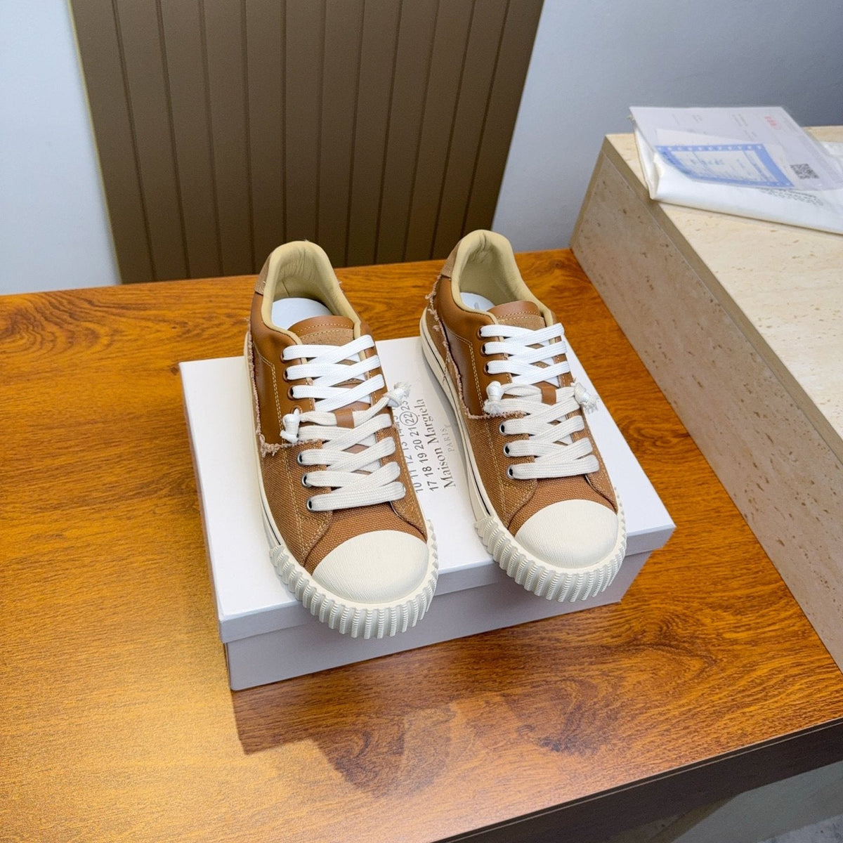 Maison Margiela Brown Off-White Low-Top Sneakers
